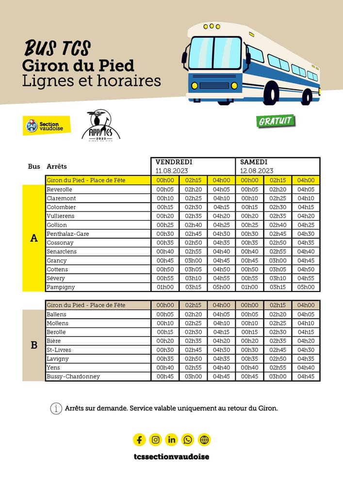 Horaires bus TCS Giron Apples 2023